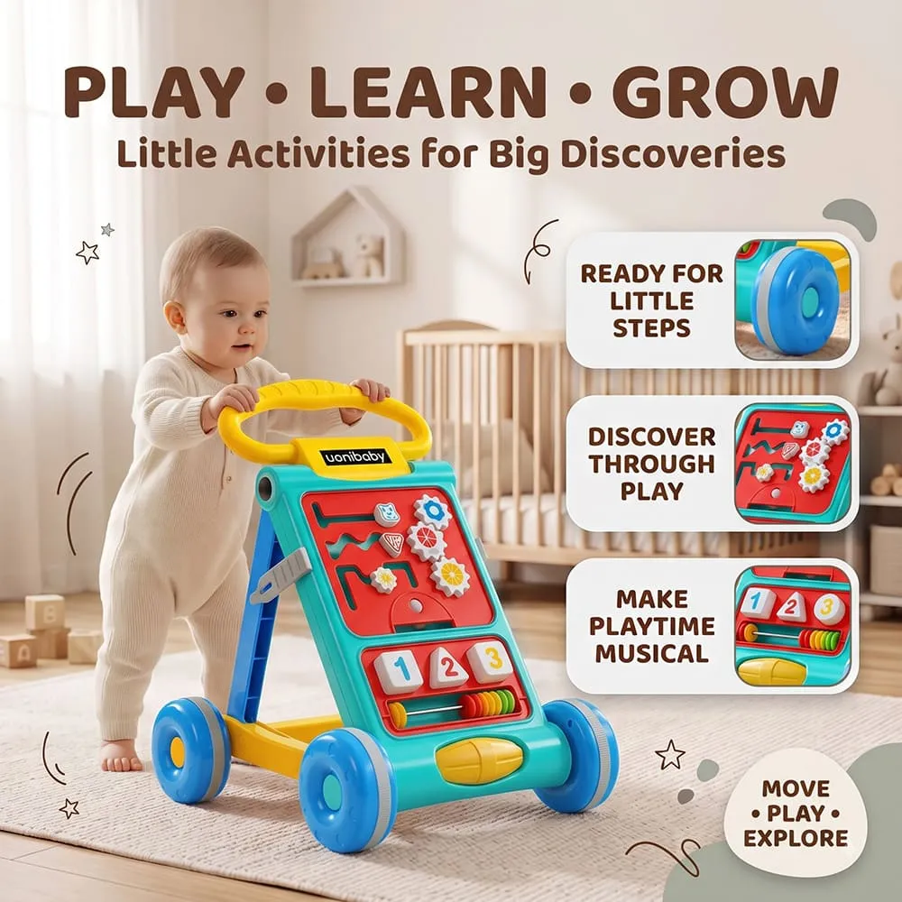 play learn grow uonibaby activity push walker blue