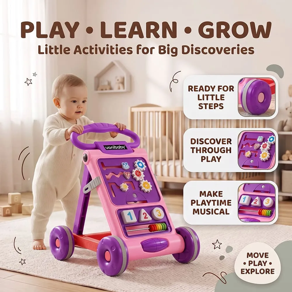 play learn grow with uonibaby activity push walker pink purple