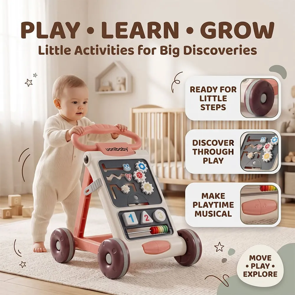 play learn uonibaby activity push walker beige