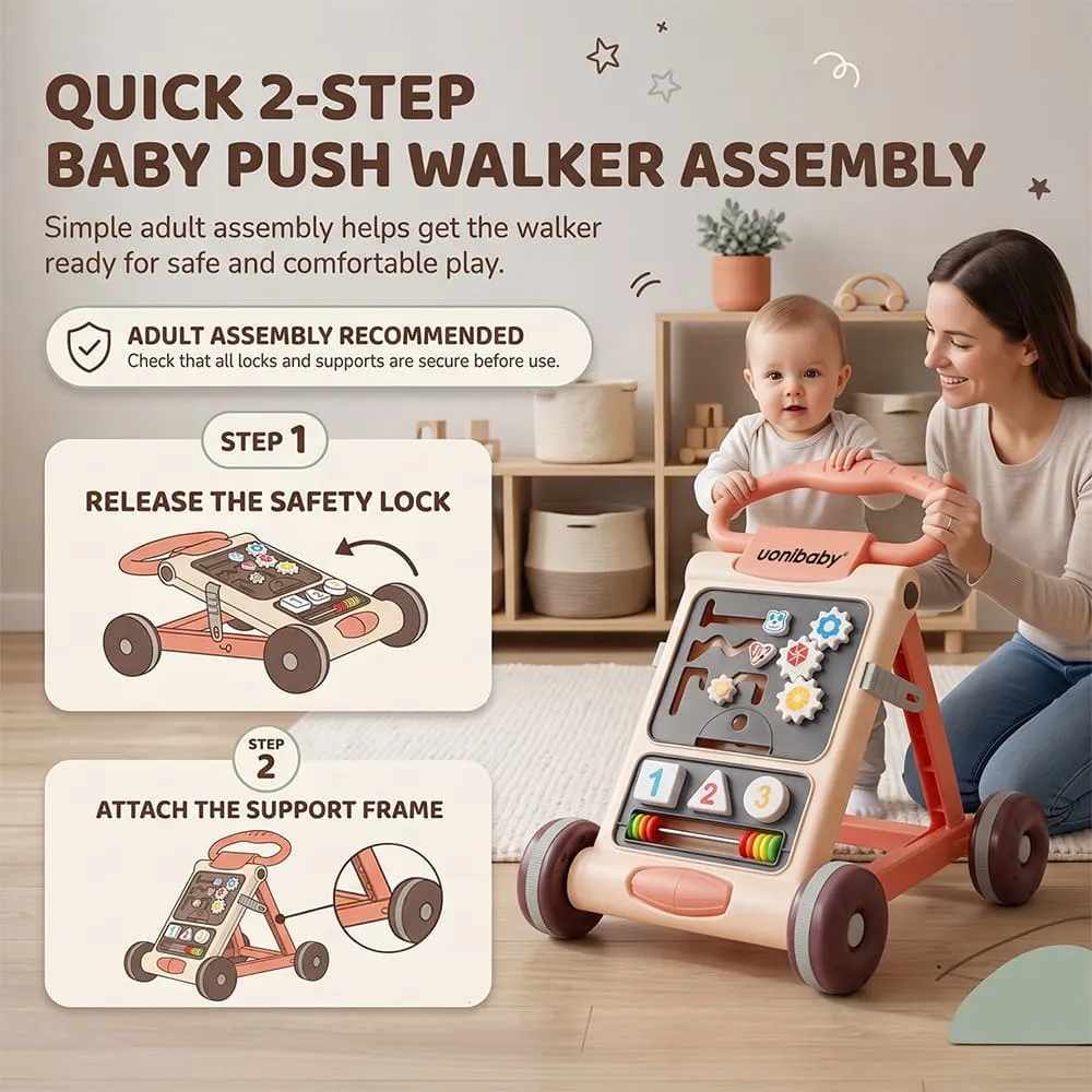 quick 2 steps uonibaby activity push walker beige