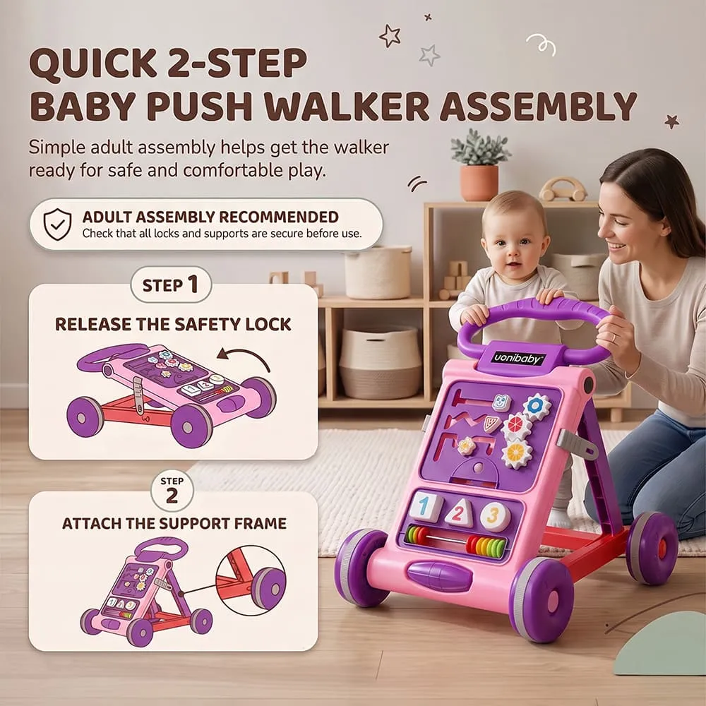 quick 2 steps uonibaby activity push walker pink purple