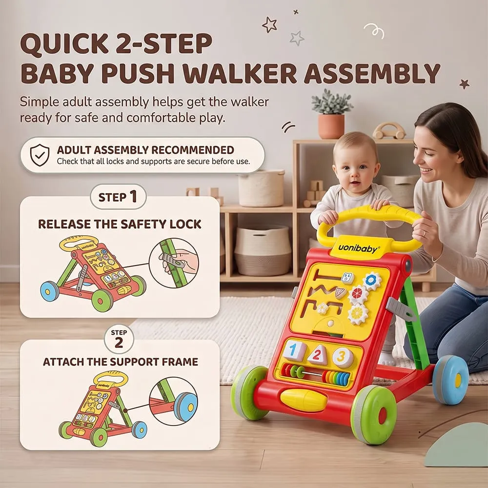 quick 2 steps uonibaby activity push walker red