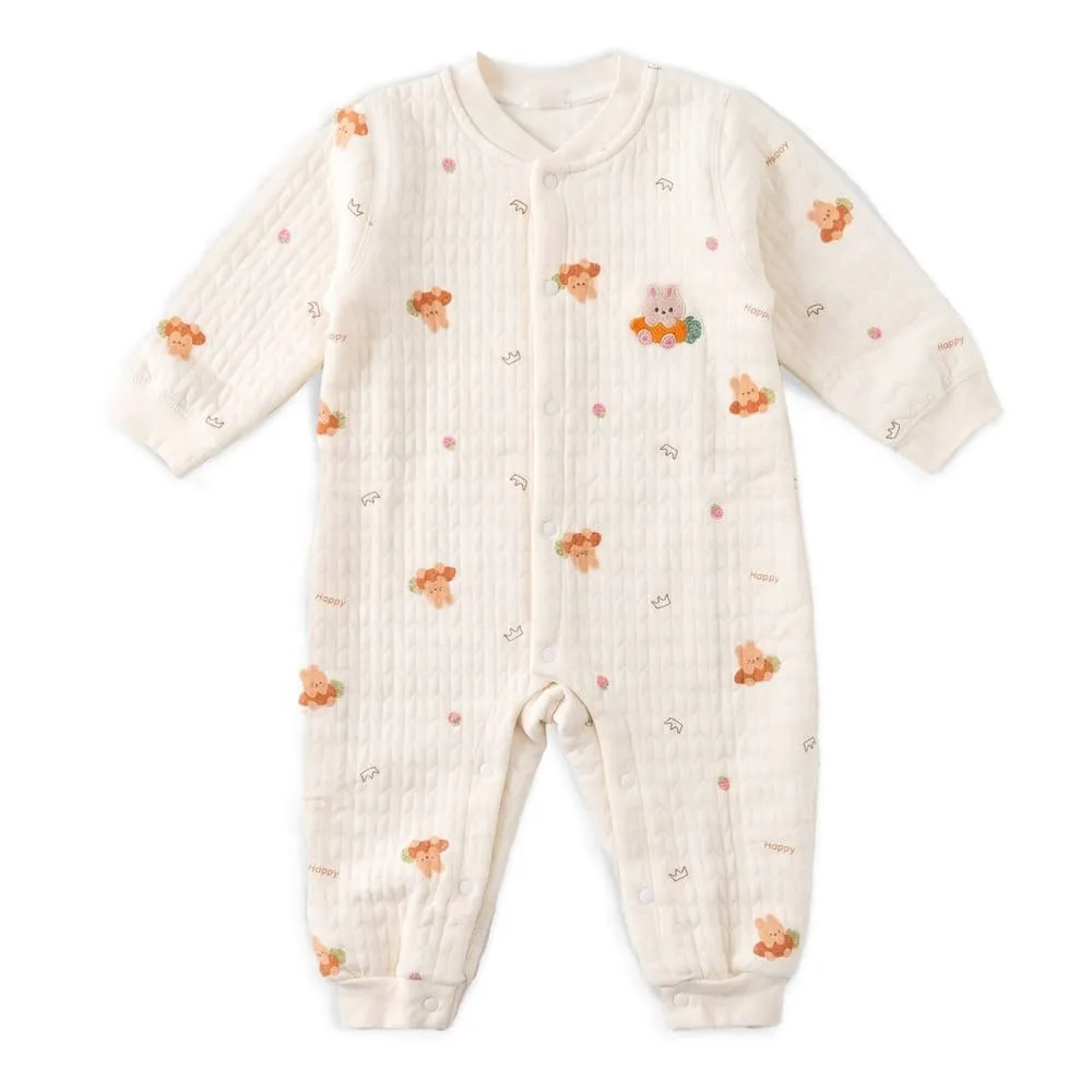 StarAndDaisy 100% Cotton Full-Sleeve Baby Romper with Breathable Quilted Fabric, Front Snap Closure & Cute Rabbit Print for 0–12 Months