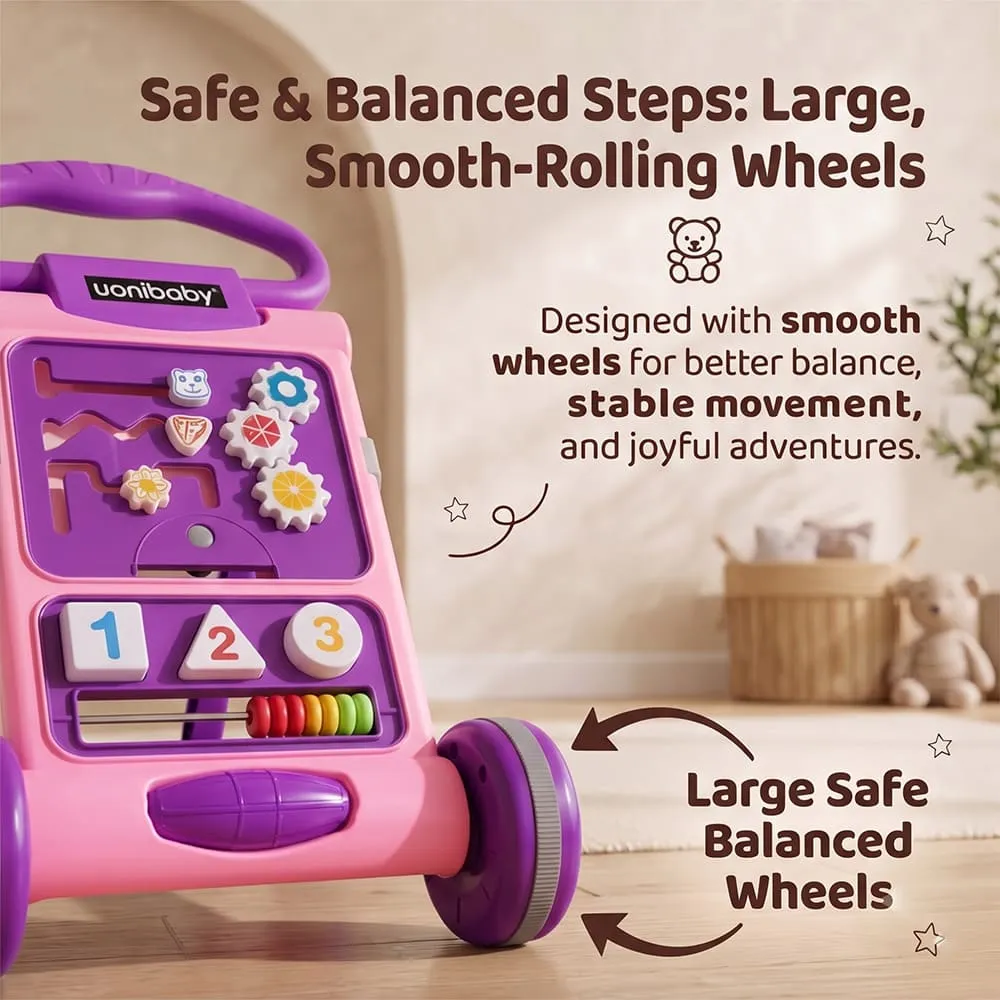 safe and balanced uonibaby activity push walker pink purple