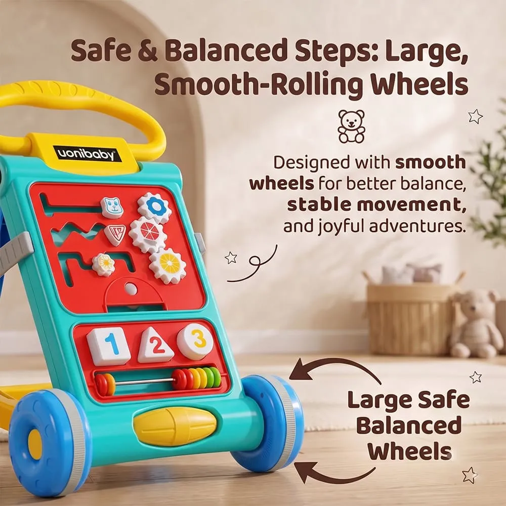 safe balanced uonibaby activity push walker blue