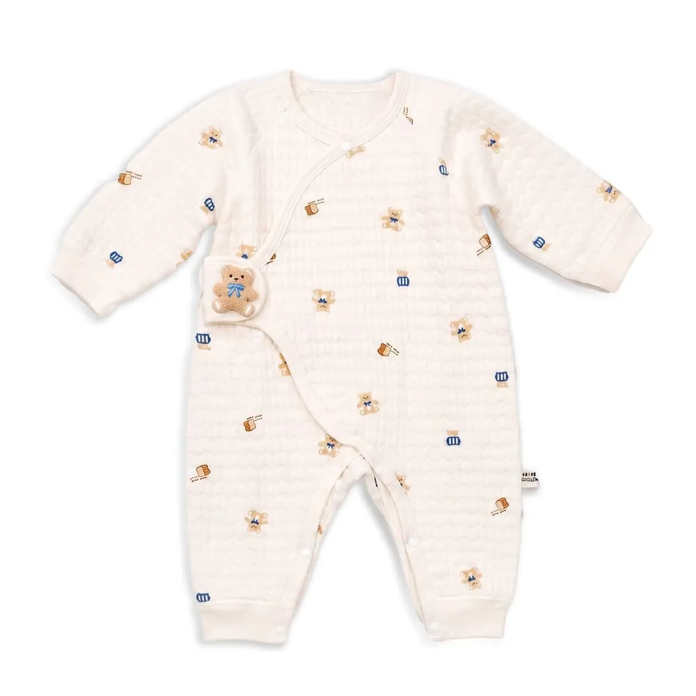 StarAndDaisy 100% Cotton Full-Sleeve Baby Romper with Breathable Quilted Fabric, Side-Open Snap Closure & Cute Bear Print for 0–12 Months