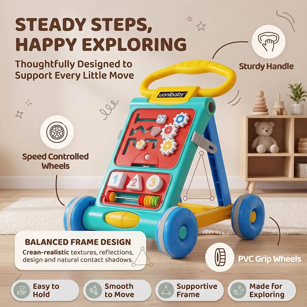 steady steps uonibaby activity push walker blue
