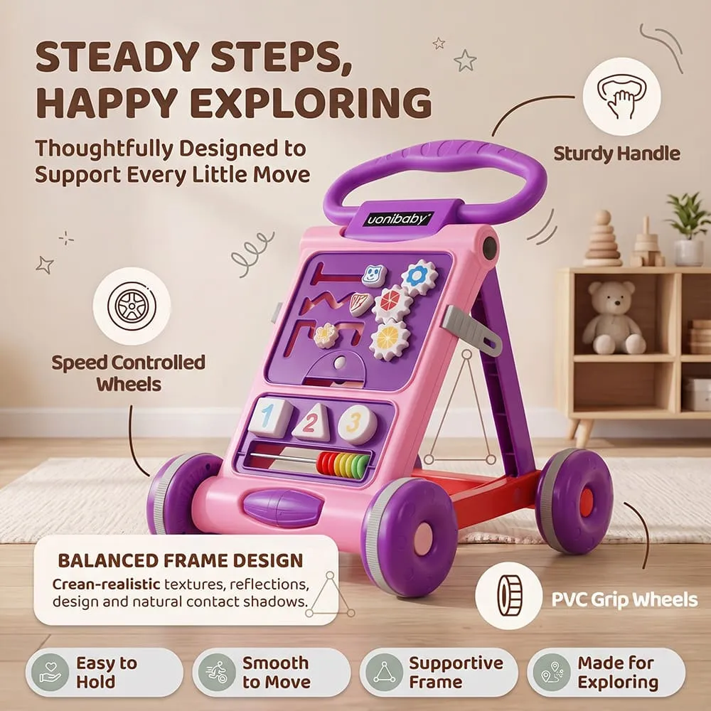 steady steps uonibaby activity push walker pink purple