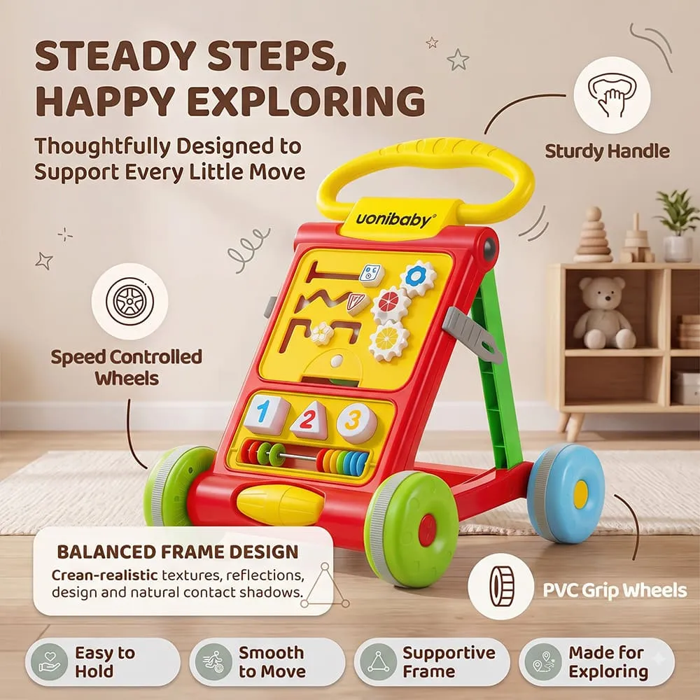 steady steps uonibaby activity push walker red
