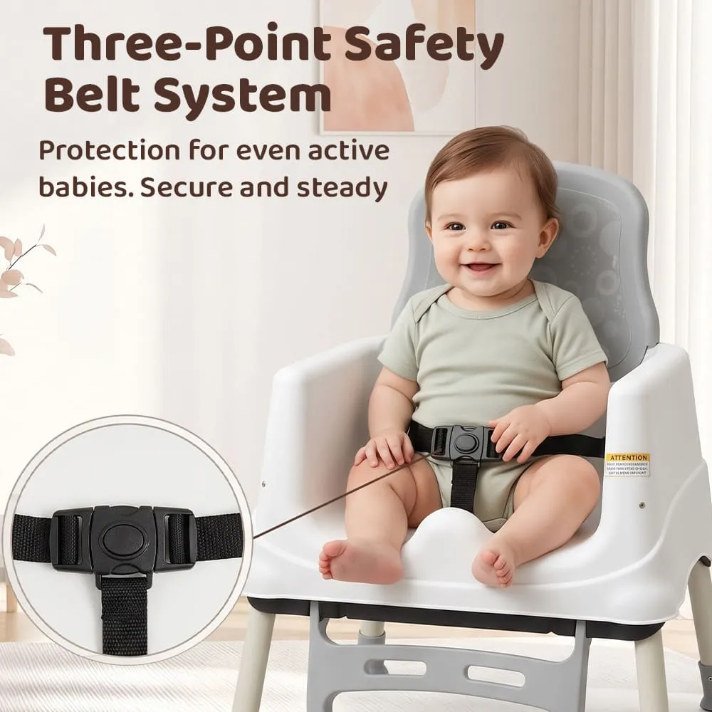 three point safety belt system Munchkin Throne Baby High Chair Grey
