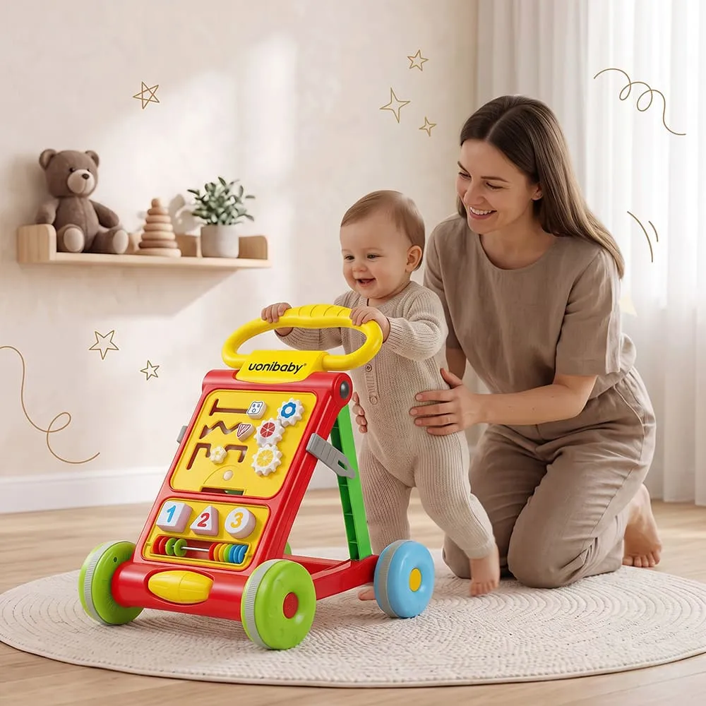 uonibaby activity push walker red yellow