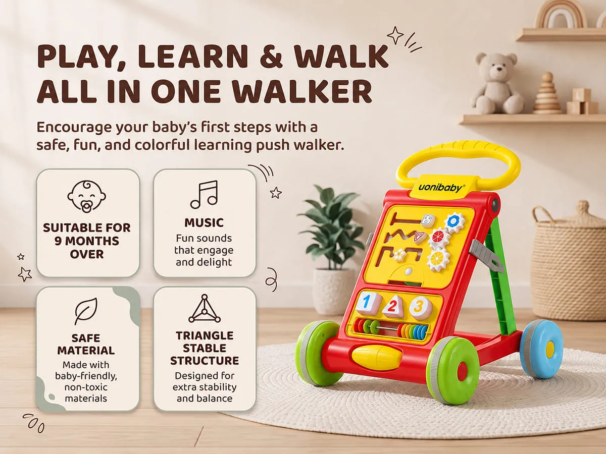 Baby Activity Push Walker with Interactive Learning Panel