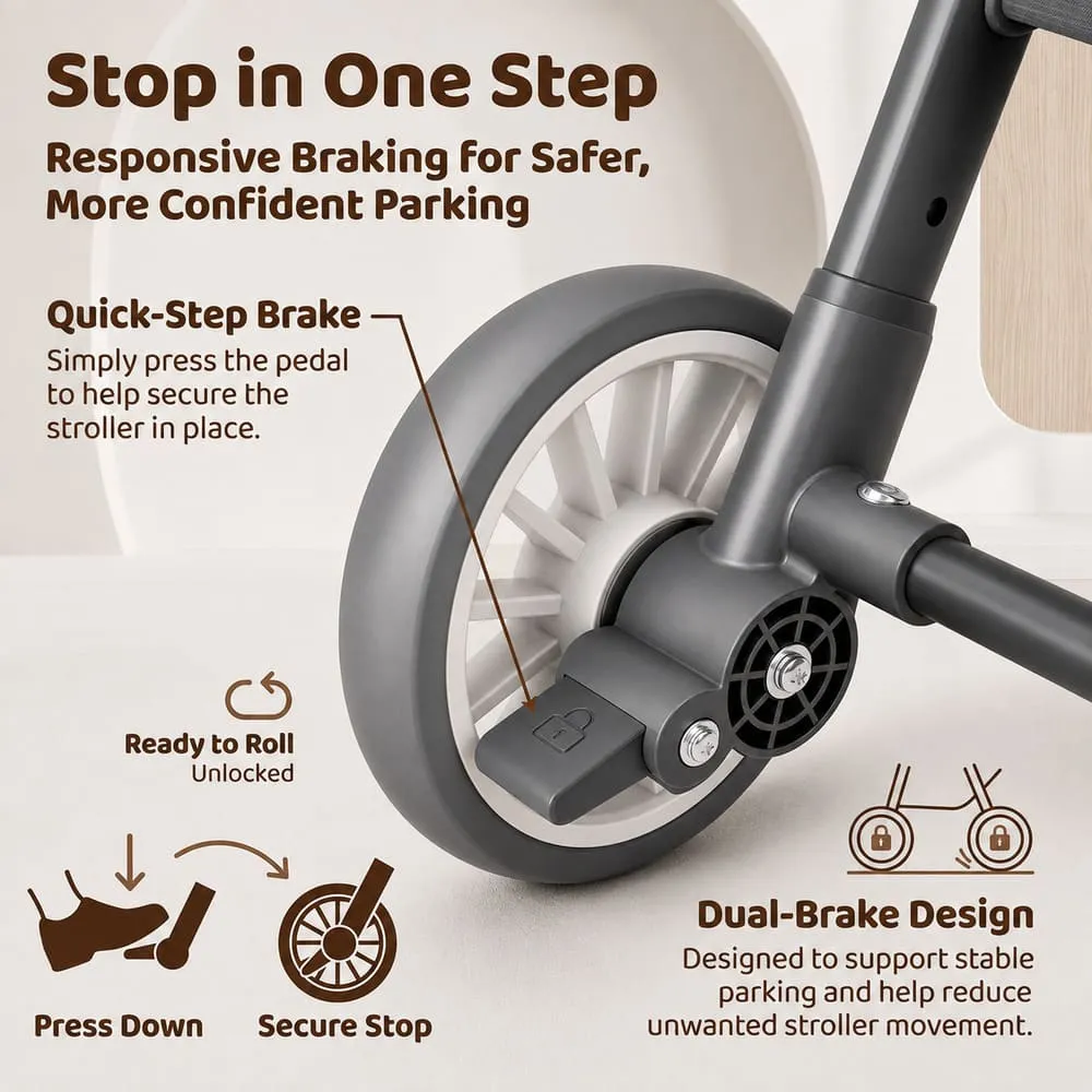 wheel brake for secure ride bliss baby stroller grey
