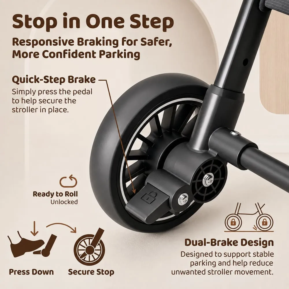 wheel brake with bliss baby stroller black
