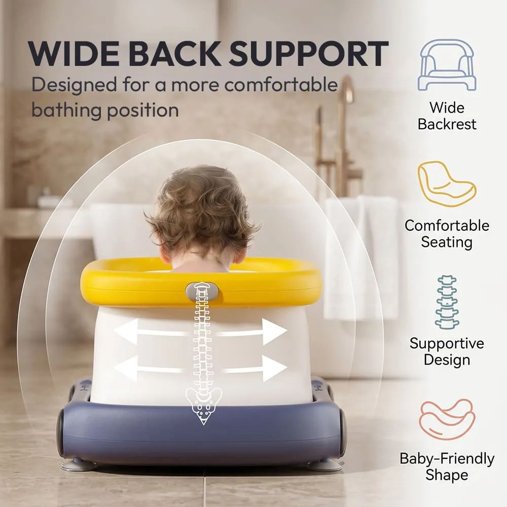 wide back support Multifunctional Baby Bath chair yellow blue