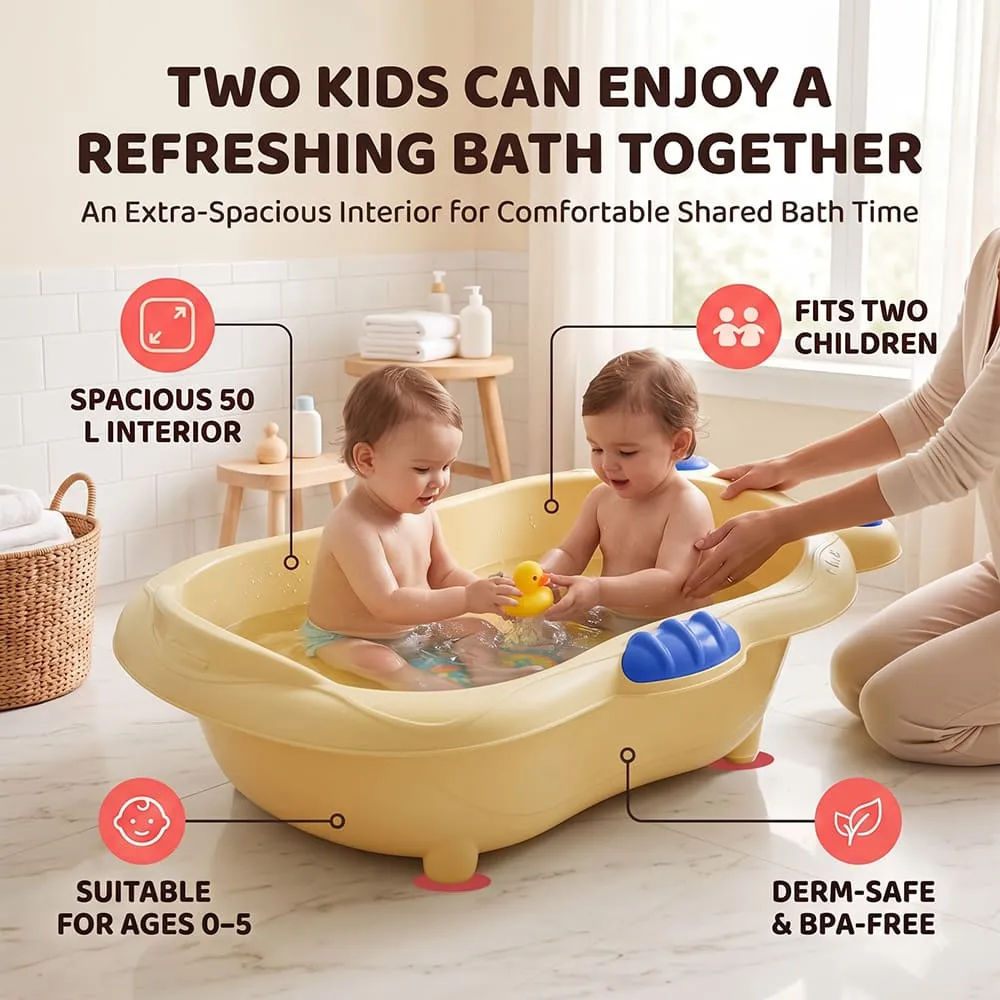 2 babies bath together Aqua Nest Baby Bathtub without leg without Wheel yellow blue
