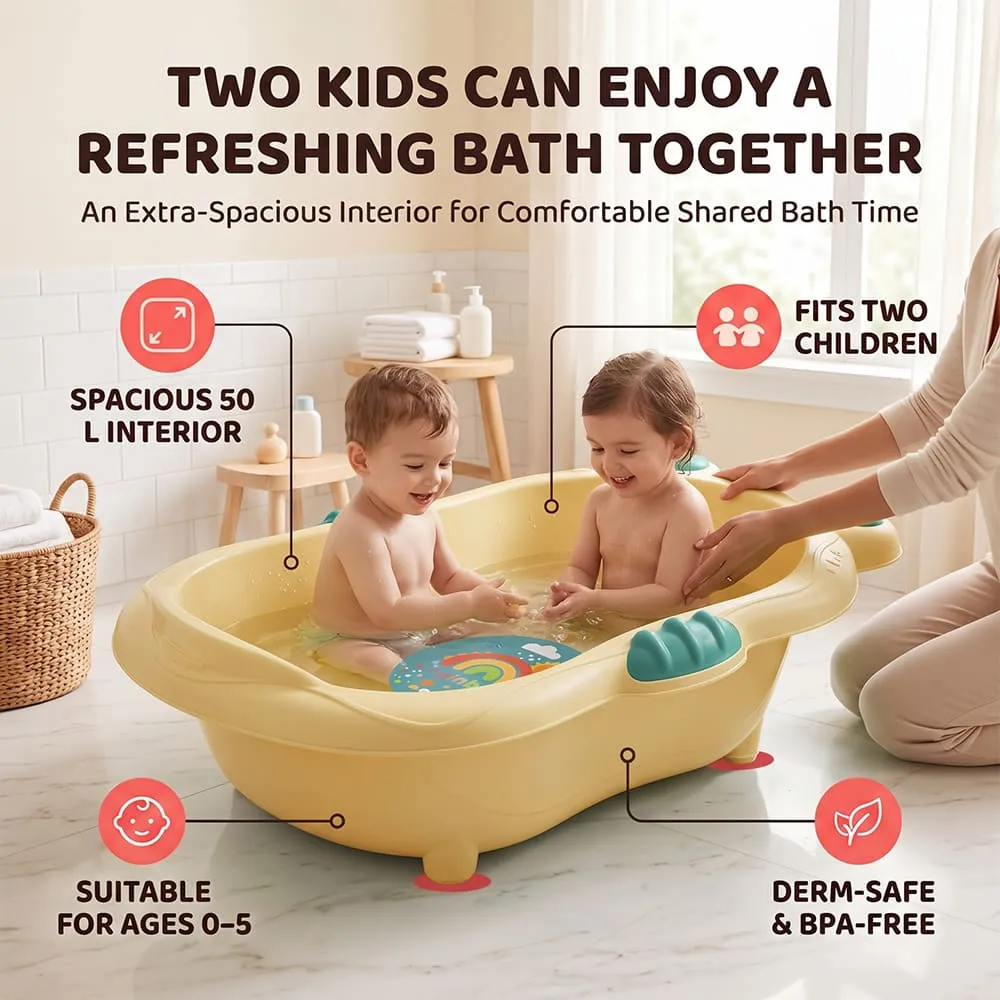 2 babies can enjoy together Aqua Nest Baby Bathtub without leg without Wheel yellow green