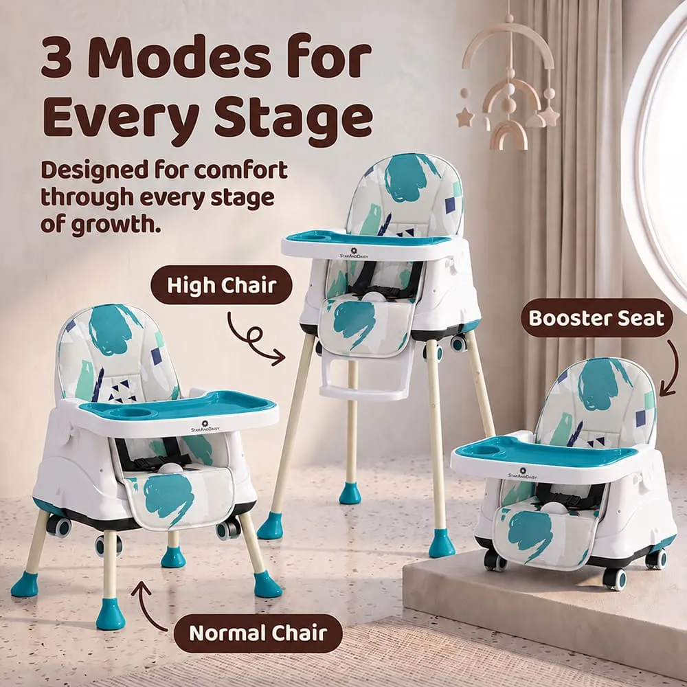 3 modes for every stage 4 in 1 High Chair printed sea Blue