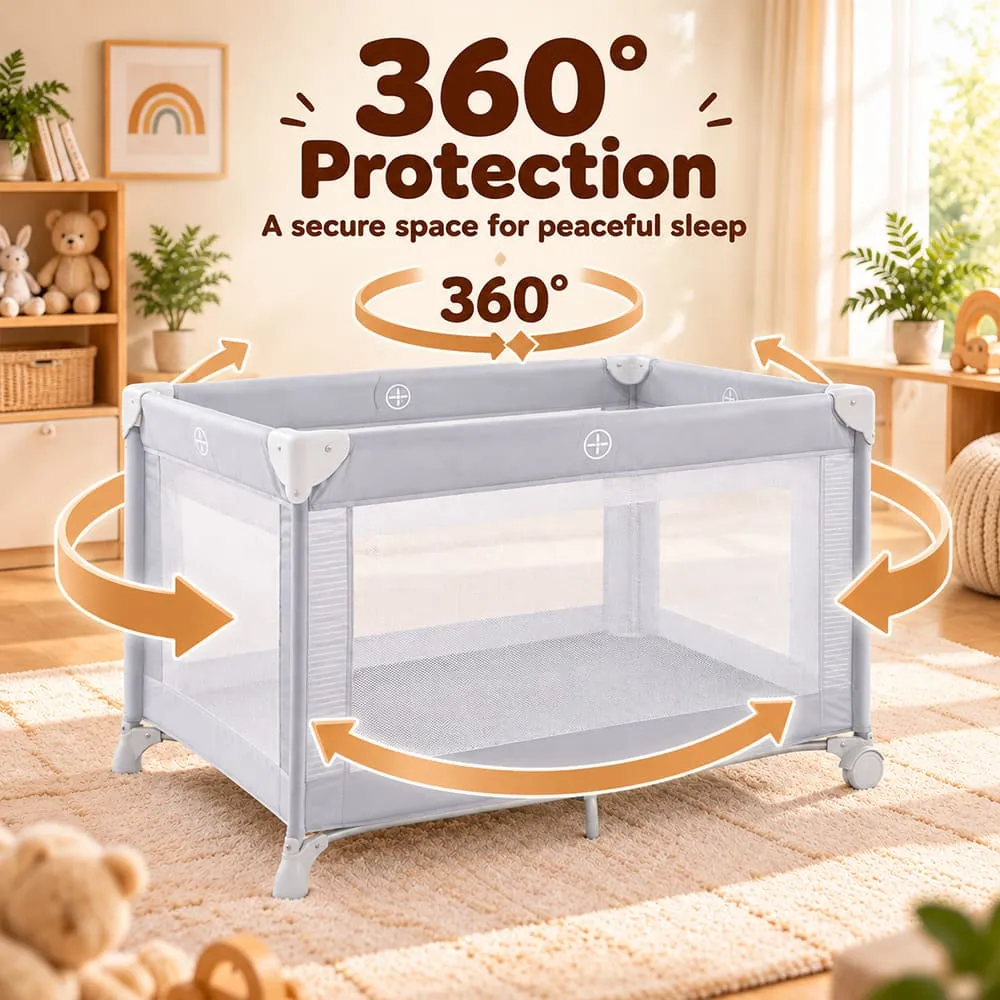 360 degree protection Baby Playpen Crib grey