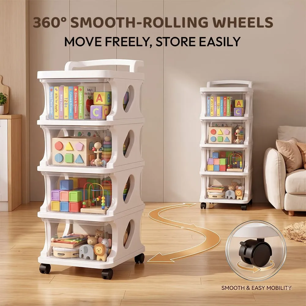 360 degree smooth rolling with wheels TotsTidy Storage Cart and Cabinet White