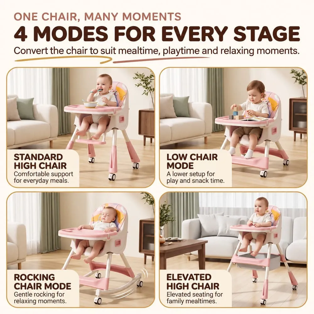 4 modes for every stage Tiny taster baby high Chair pink