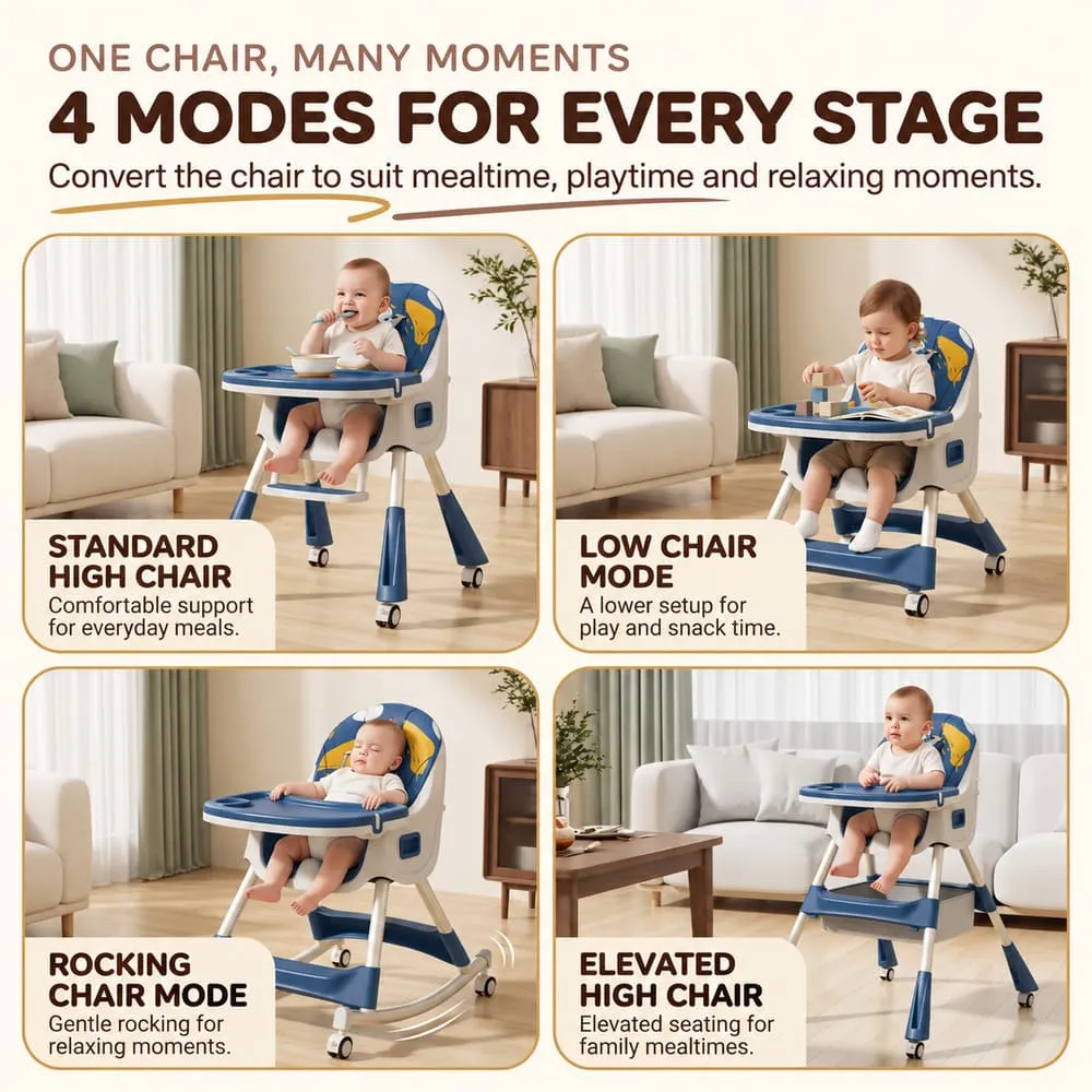 4 modes of sitting Tiny taster baby high Chair dark blue