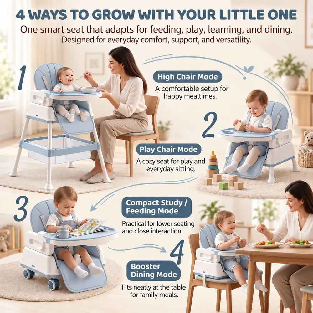 4 ways of use StarDine Baby High Chair Blue