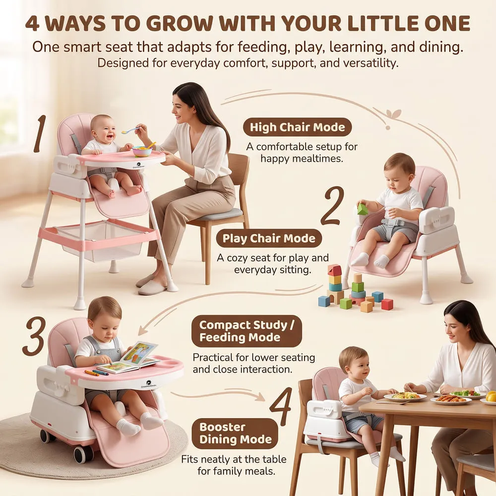 4 ways to use of StarDine Baby High Chair Grey