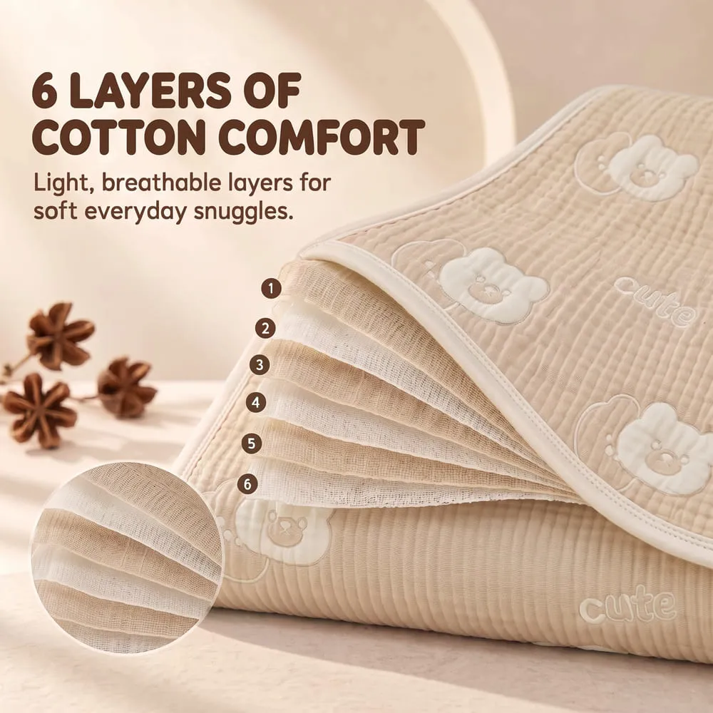 6 layers of cotton Muslin 6 layer blanket beige big teddy