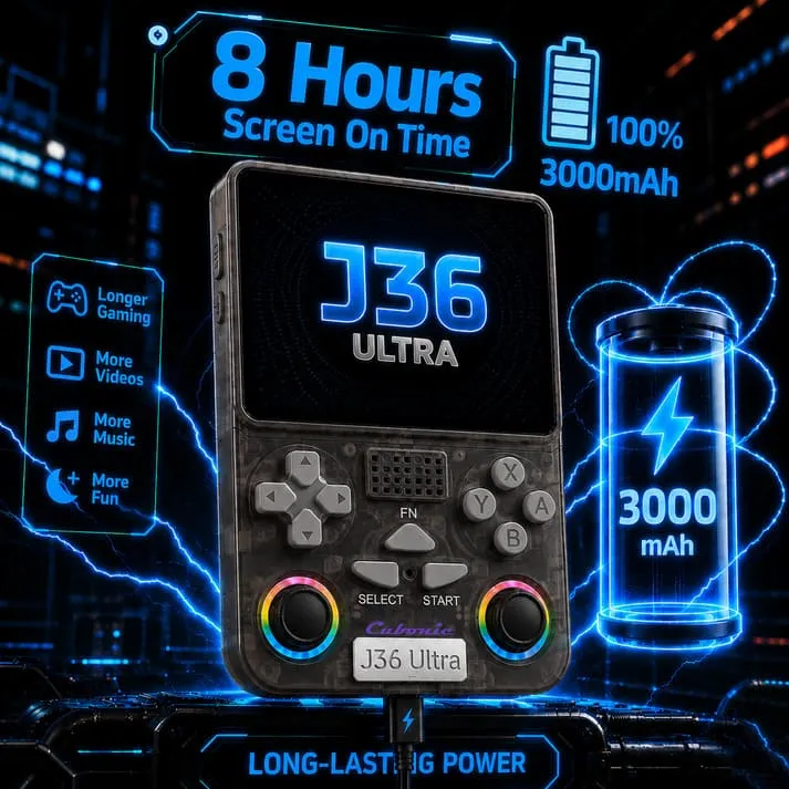 8 hour battery life Cubonic Xplore J36 Ultra Handheld Gaming Console
