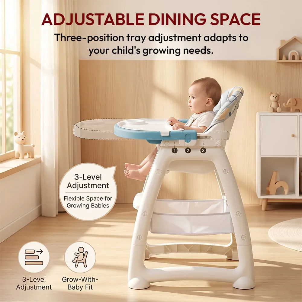 Adjustable dining space with Tiny Dine High Chair Blue