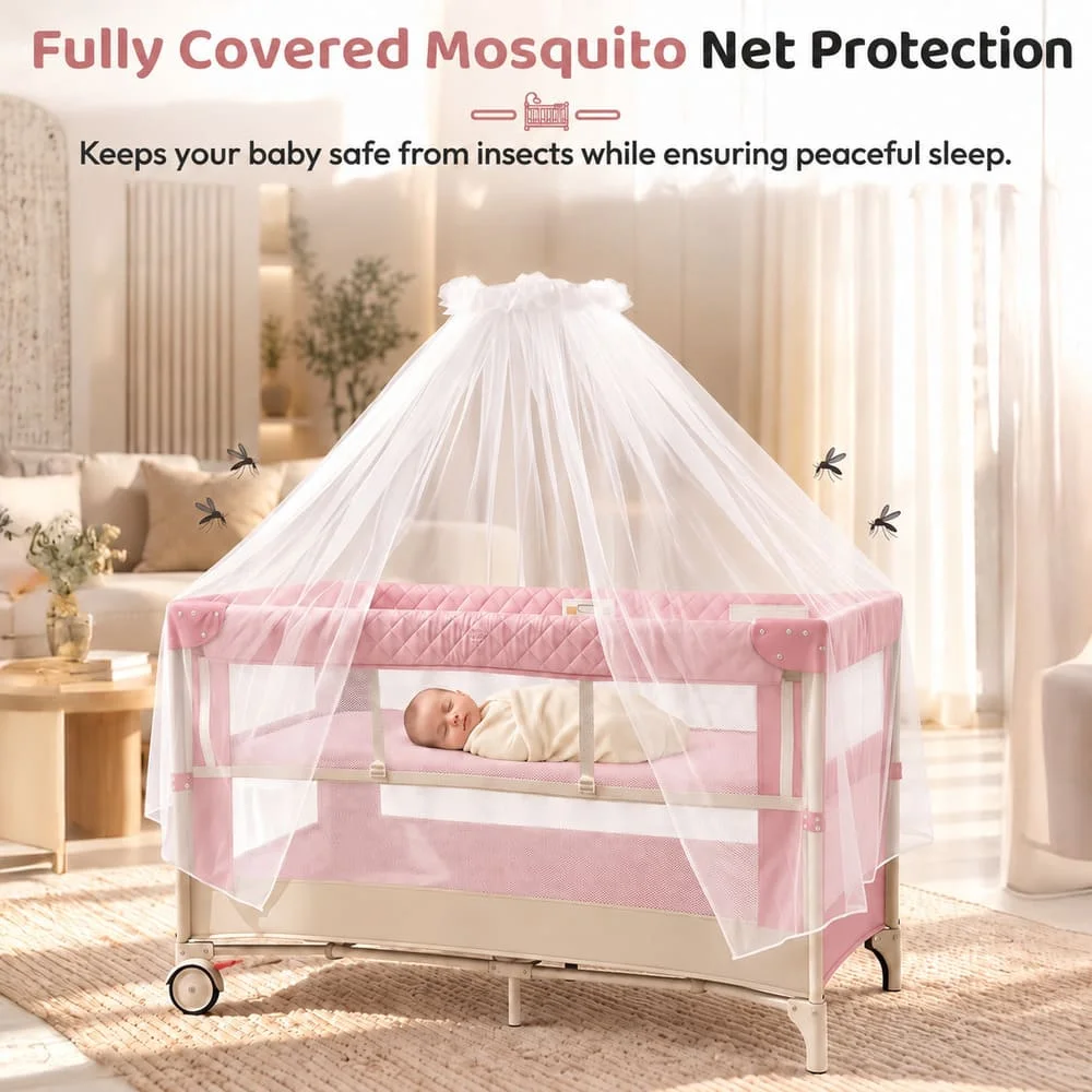 Cozycove Bedside crib copy Dusty Pink+Warm Beige