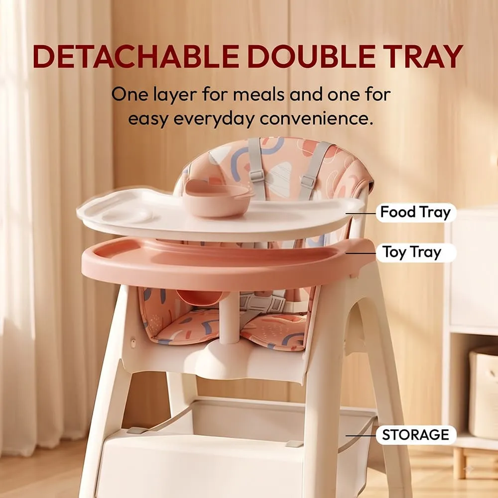Detacheable double tray Tiny Dine High Chair Pink
