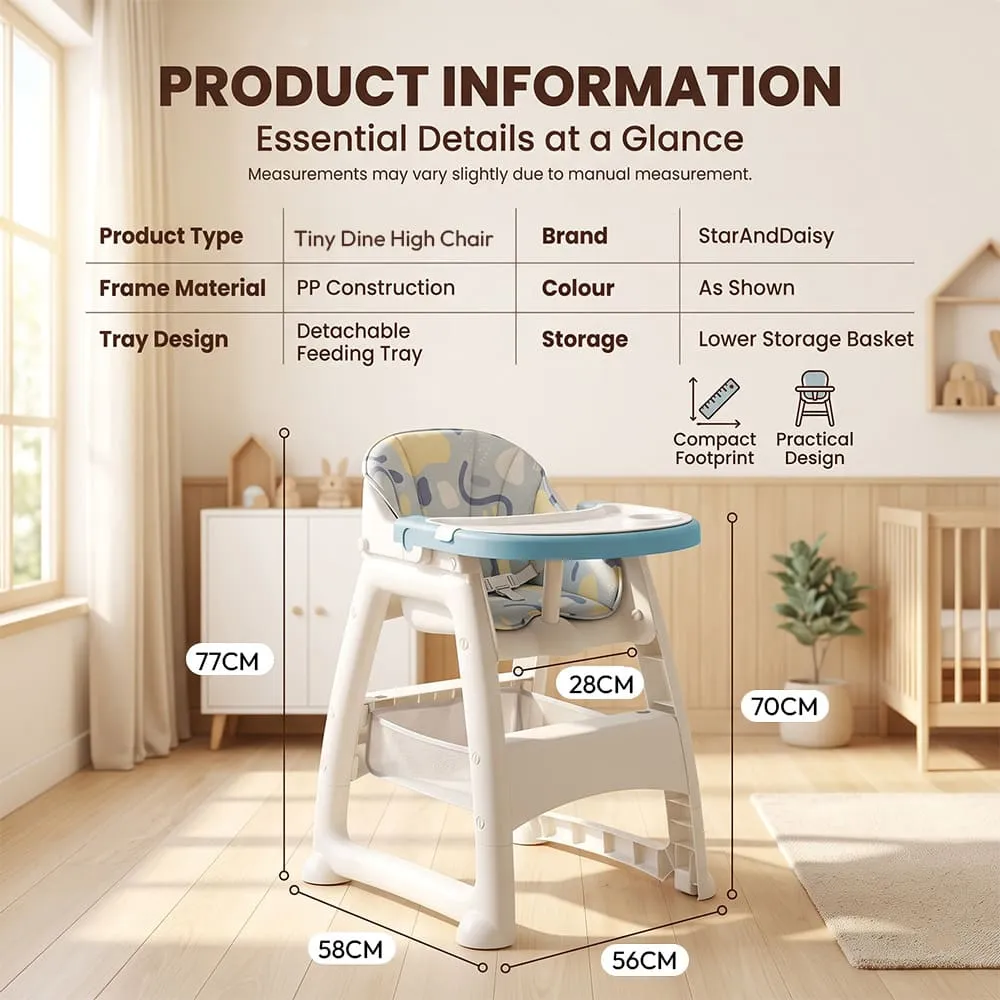 Details and dimension of Tiny Dine High Chair Blue