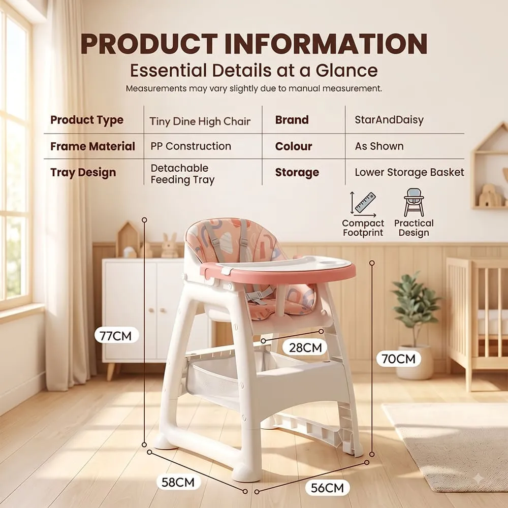 Details and dimension of Tiny Dine High Chair Pink
