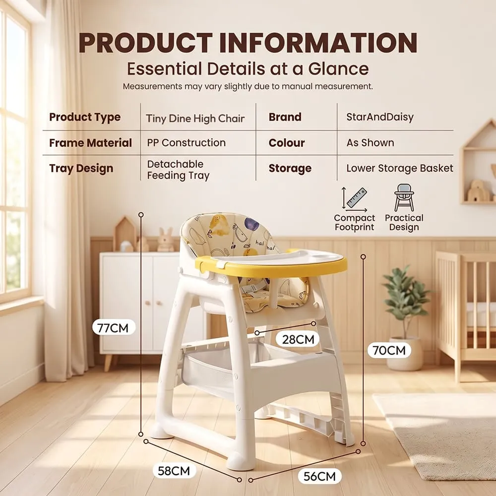 Details and dimension of Tiny Dine High Chair Yellow