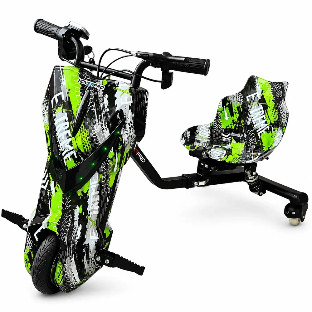 HoverPro Drifter Pro (Xtreme Green) Kids Drifter, 3-Wheel Electric Ride-On with LED Front Wheel, and Bluetooth Speaker