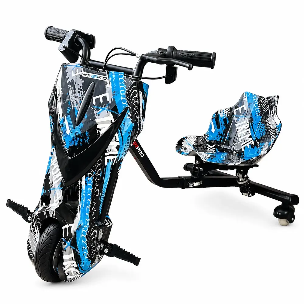 HoverPro Drifter Pro (Xtreme Blue) Kids Drifter, 3-Wheel Electric Ride-On with LED Front Wheel, and Bluetooth Speaker