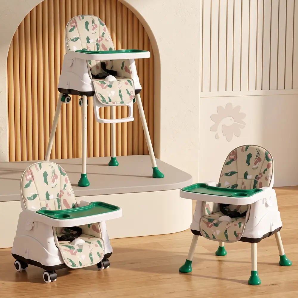 StarAndDaisy 3-in-1 Multi-functional Baby High Chair, Normal Chair & Booster Seat with Adjustable Double Tray, 3-Point Safety Belt and PU Seat – Green