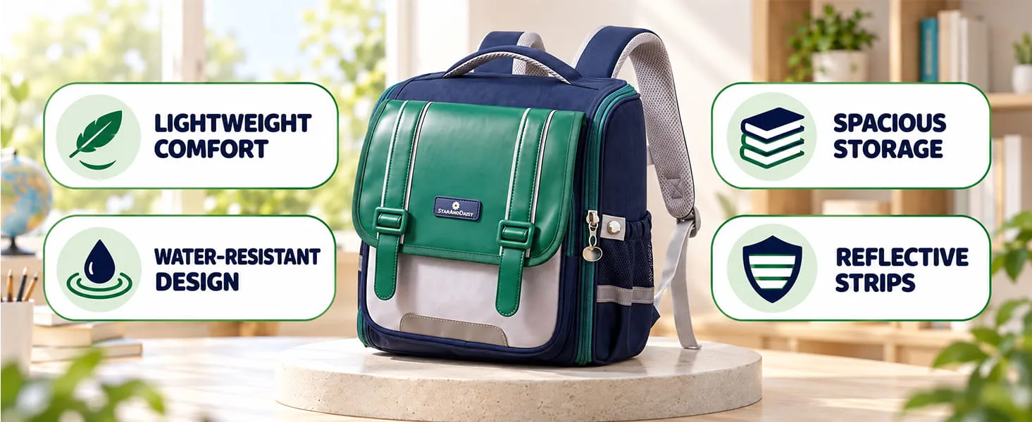 Kids School Bag for Grades 1–6, Water-Resistant Backpack