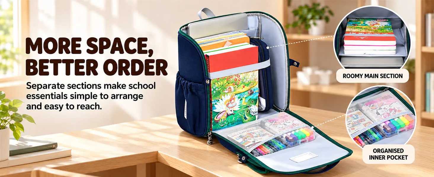 Kids School Bag for Grades 1–6, Water-Resistant Backpack