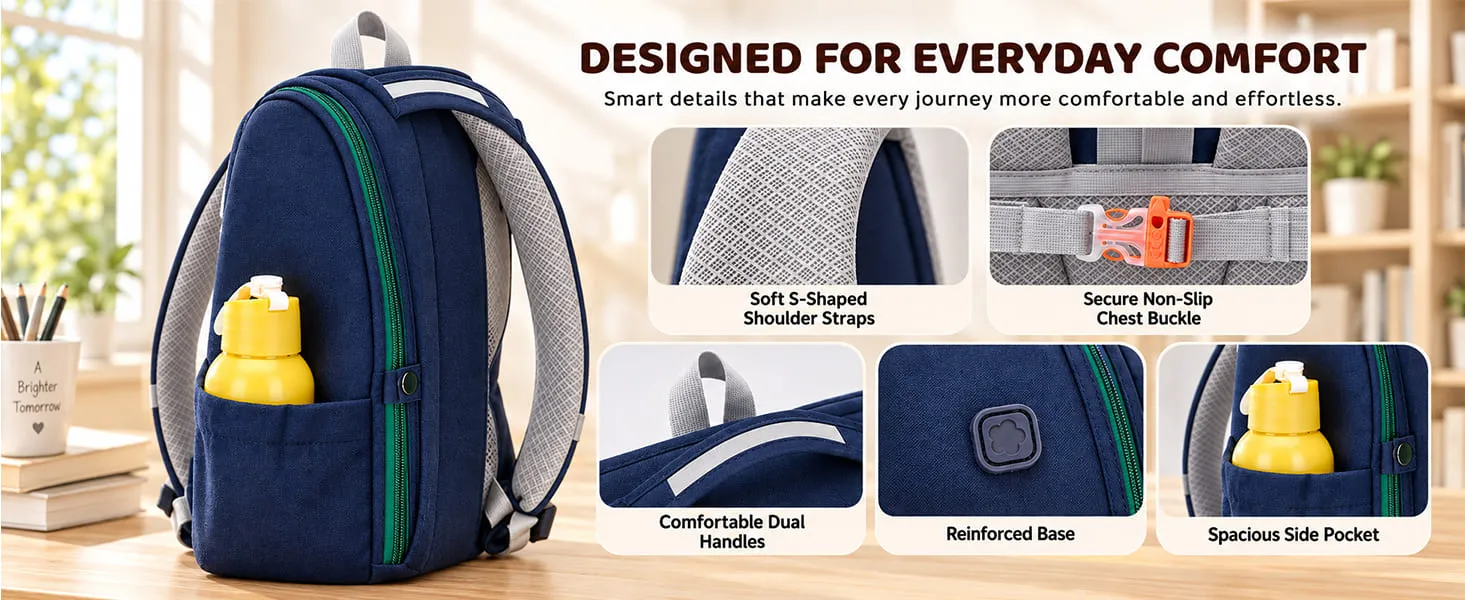 Kids School Bag for Grades 1–6, Water-Resistant Backpack