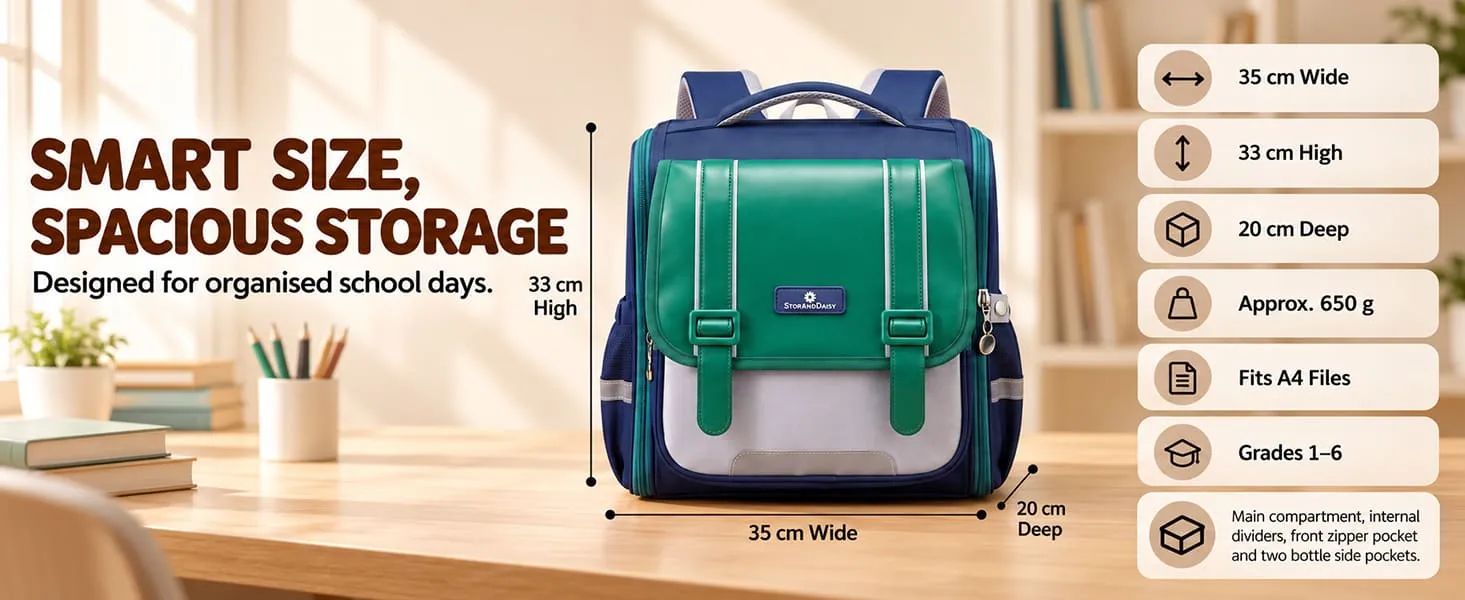 Kids School Bag for Grades 1–6, Water-Resistant Backpack