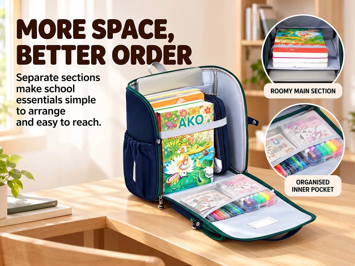 Kids School Bag for Grades 1–6, Water-Resistant Backpack