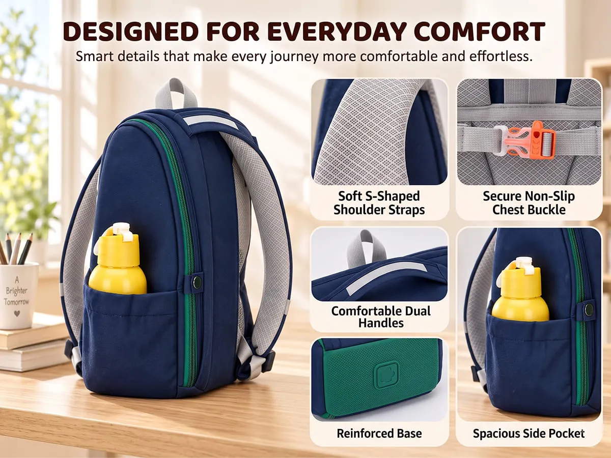 Kids School Bag for Grades 1–6, Water-Resistant Backpack