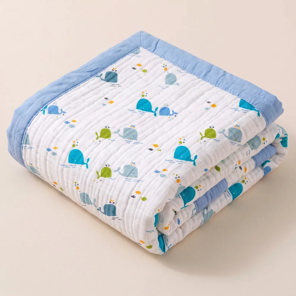 Muslin cotton blanket Whale print