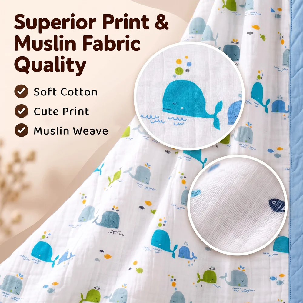 Muslin cotton blanket Whale print1