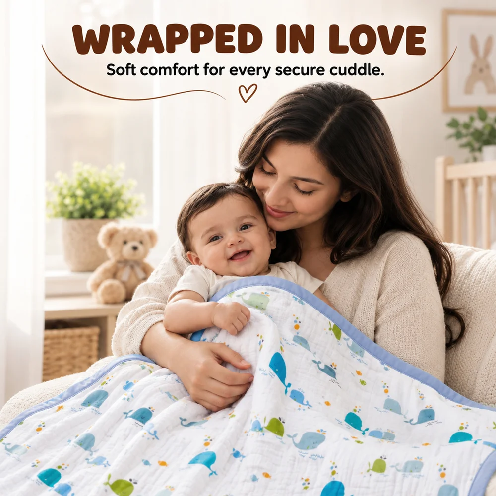 Muslin cotton blanket Whale print4
