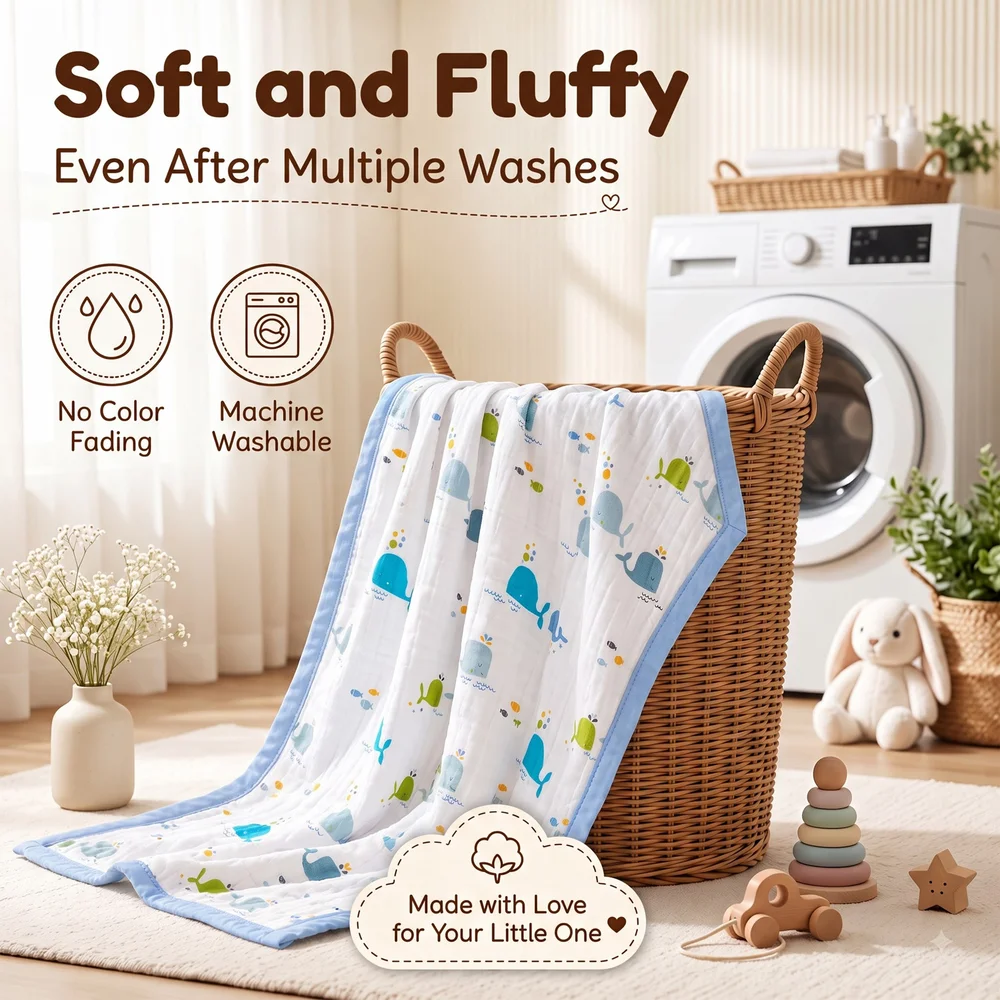 Muslin cotton blanket Whale print6