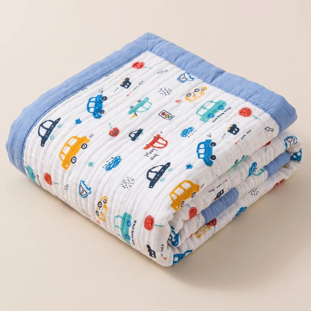 Muslin cotton blanket car print
